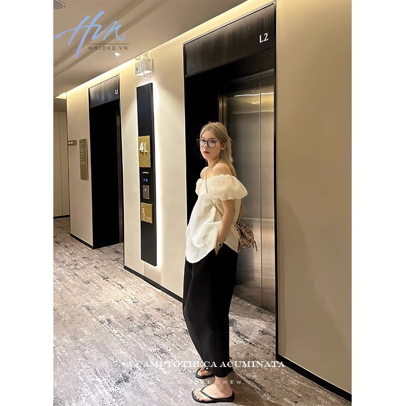 Áo Kiểu Trễ Vai Màu Trơn Phong Cách Pháp Thời Trang Cao Cấp Cho Nữ