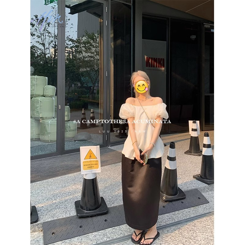 Áo Kiểu Trễ Vai Màu Trơn Phong Cách Pháp Thời Trang Cao Cấp Cho Nữ