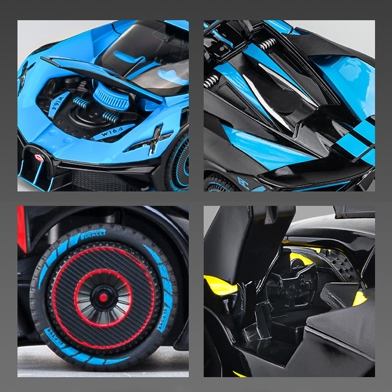 Mô Hình Xe Ô Tô Bugatti Bolide Siêu Nhẹ & Âm Thanh Bằng Hợp Kim 1: 24 Làm Quà Sinh Nhật Cho Bé Trai