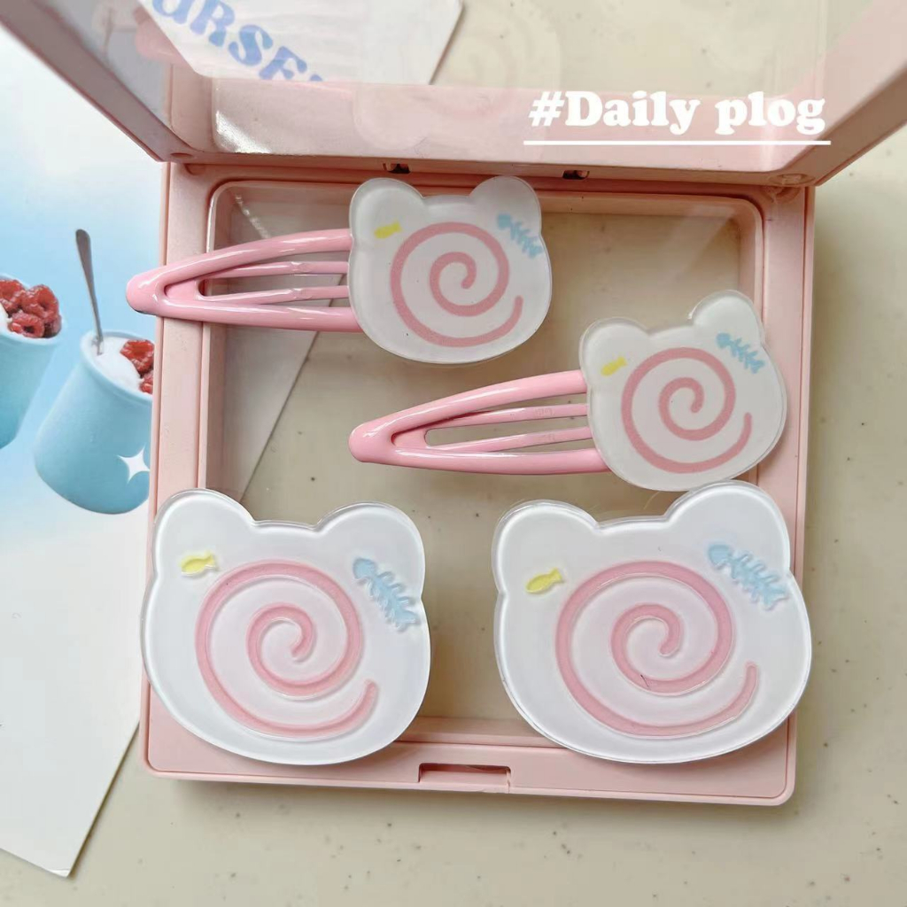 Kẹp Tóc Cá Nhỏ Hình Mèo Mặt to Ăn Cá Vui Nhộn Mềm Mại Trái Tim Dễ Thương Phong Cách Nhật Bản Cho Bé Gái