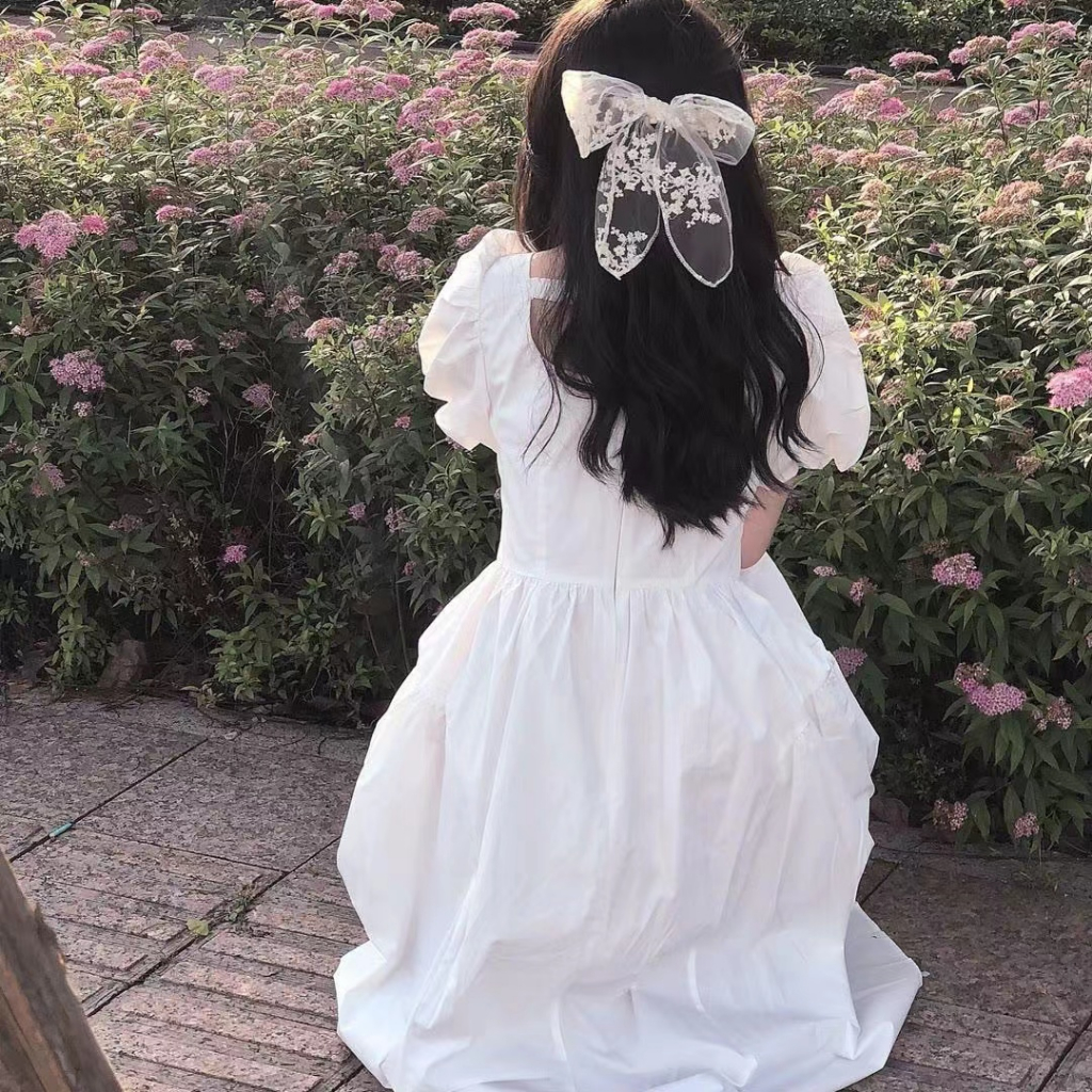 Váy babydoll Đầm Trắng Tay Phồng Ôm Eo Phong Cách Pháp Thời Trang Mùa Hè 2022 Mới