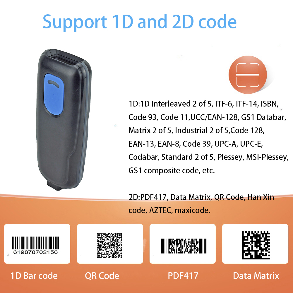 Máy Quét Mã Vạch Bỏ Túi 1D 2D Mini 2.4G Bluetooth