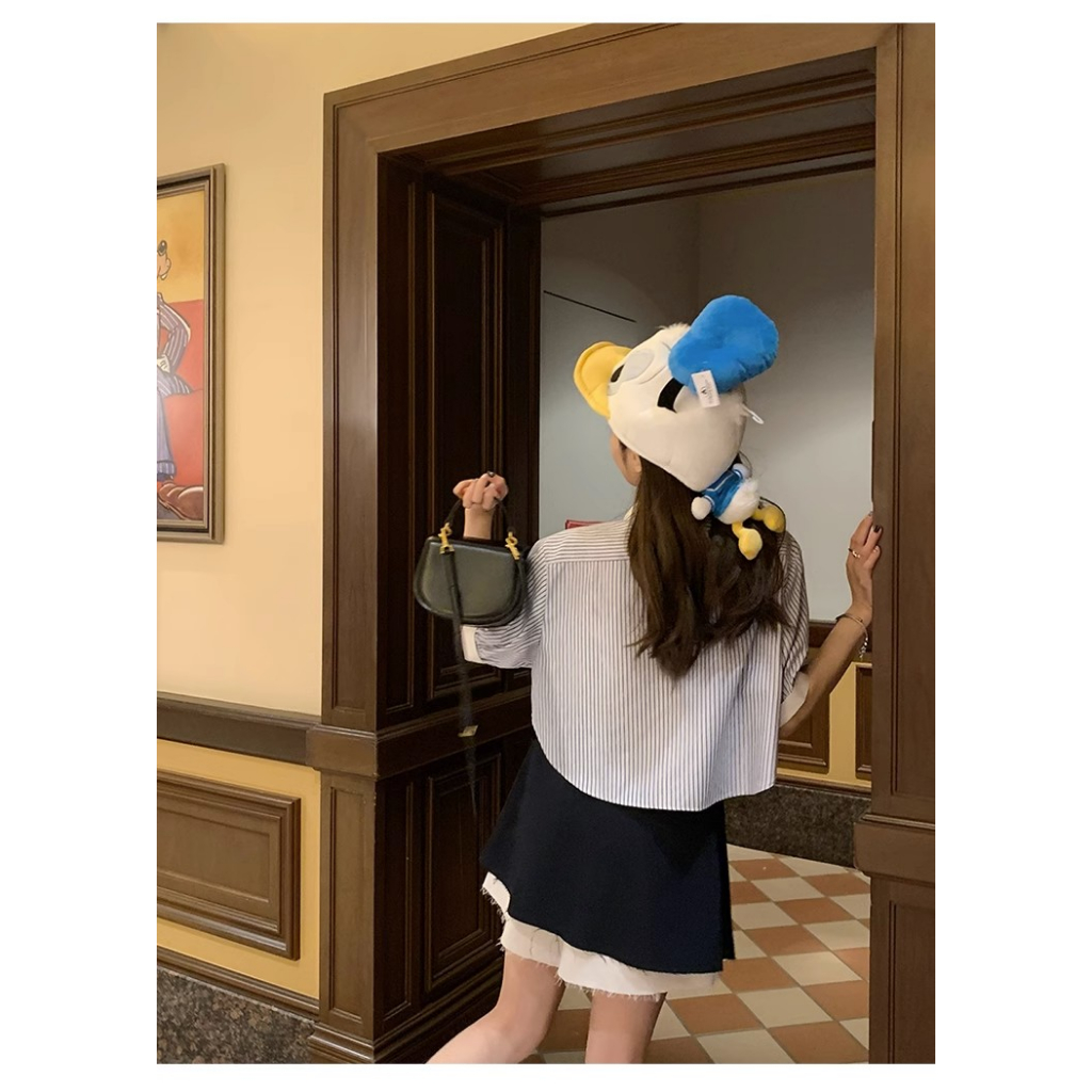 Áo Sơ Mi Tay Ngắn Họa Tiết Sọc Thời Trang Hàn Quốc Dễ Phối Đồ Cho Nữ