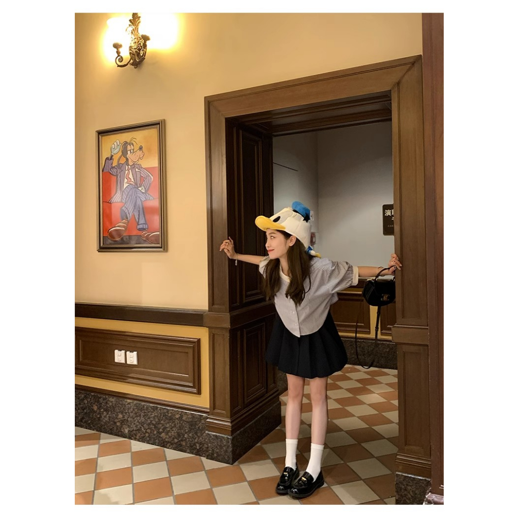 Áo Sơ Mi Tay Ngắn Họa Tiết Sọc Thời Trang Hàn Quốc Dễ Phối Đồ Cho Nữ