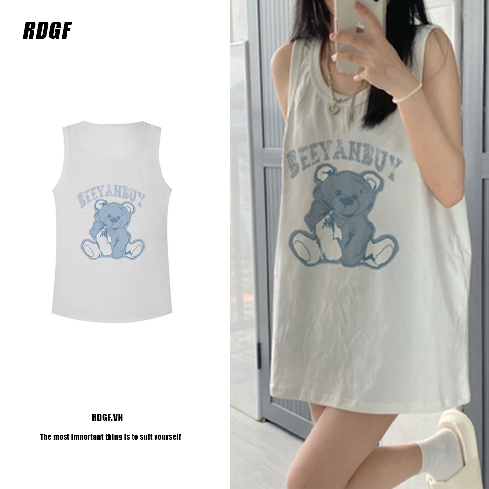 RDGF Áo Tank Top Sát Nách Dáng Rộng In Hình Gấu Trắng Thời Trang Cho Nữ