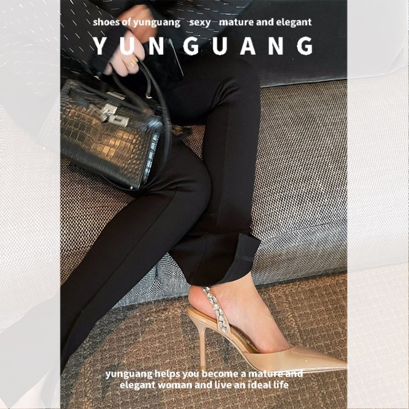 Giày cao gót YUNGUANG mũi nhọn đính đá thời trang Pháp cho nữ