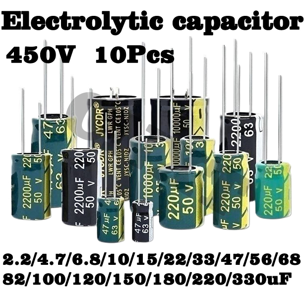 2~10pcs 450v 2.2 uf 4.7 uf 6.8 uf 10uf 15uf 22uf 33uf 47uf 56uf 68uf 82uf 100uf 120uf 180uf 220uf 33