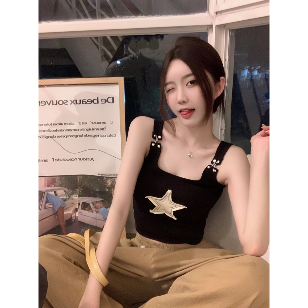 Áo Lửng Hai Dây y2k Thêu Ngôi Sao / Gia Vị LALISAS Millenia Dáng Ôm Cho Bạn Gái