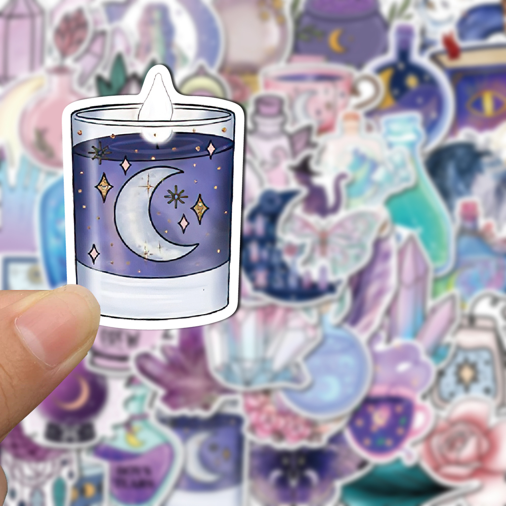 Bộ 50 Miếng Dán Chống Thấm Nước Hình Mặt Trăng Dễ Thương Dùng Trang Trí Điện Thoại / Mũ Bảo Hiểm / Máy Tính