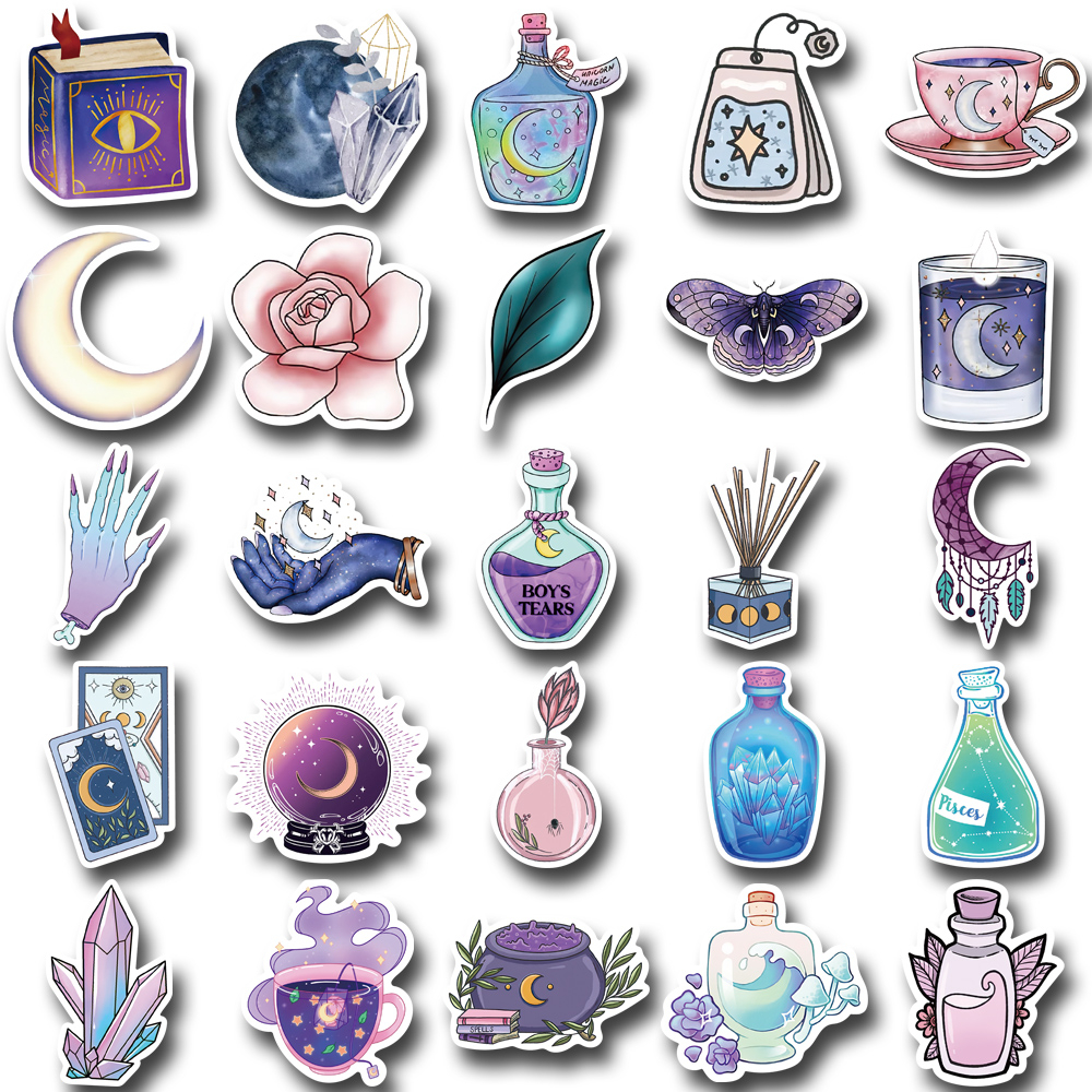 Bộ 50 Miếng Dán Chống Thấm Nước Hình Mặt Trăng Dễ Thương Dùng Trang Trí Điện Thoại / Mũ Bảo Hiểm / Máy Tính