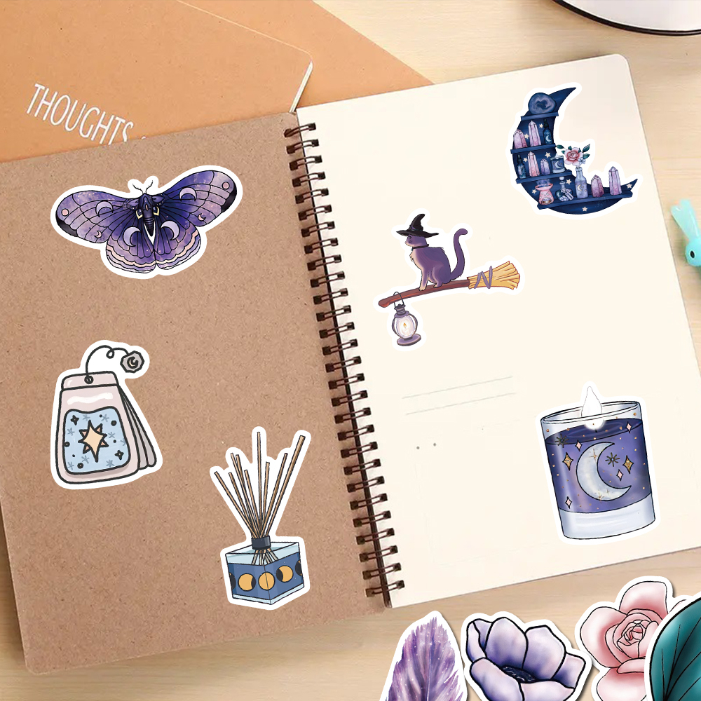 Bộ 50 Miếng Dán Chống Thấm Nước Hình Mặt Trăng Dễ Thương Dùng Trang Trí Điện Thoại / Mũ Bảo Hiểm / Máy Tính