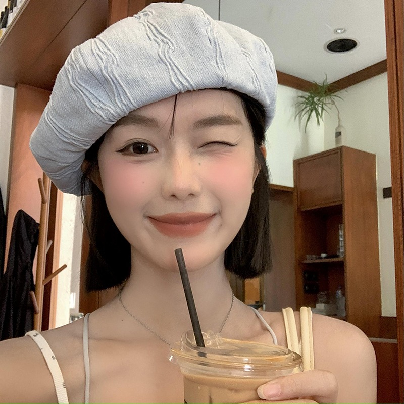 Mũ Beret Vải Denim Phong Cách Retro Nhật Bản Thời Trang Xuân Hè Cho Nữ