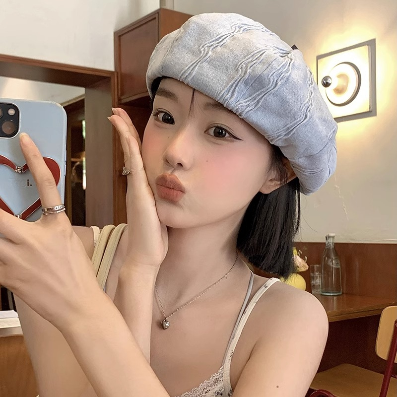 Mũ Beret Vải Denim Phong Cách Retro Nhật Bản Thời Trang Xuân Hè Cho Nữ