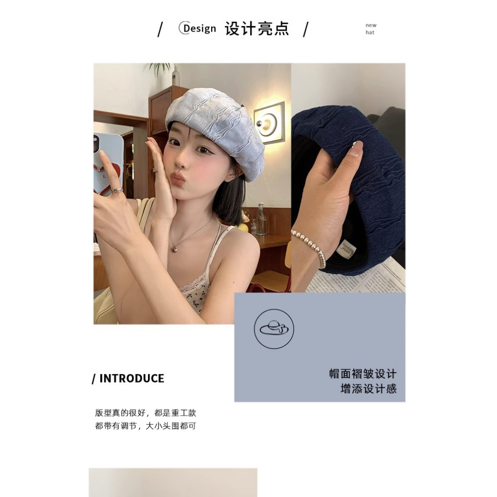 Mũ Beret Vải Denim Phong Cách Retro Nhật Bản Thời Trang Xuân Hè Cho Nữ
