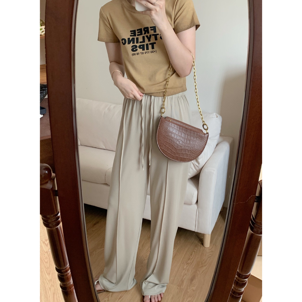 Quần Dài Ống Rộng Lưng Cao Phối Dây Rút Thời Trang Mùa Hè Mới 64604