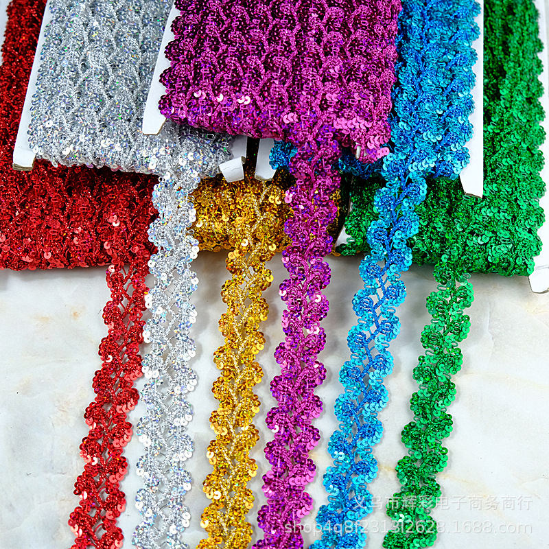 Cuộn Dây Ruy Băng Ren Đính Kim Sa 13M Dùng Trang Trí Thẻ