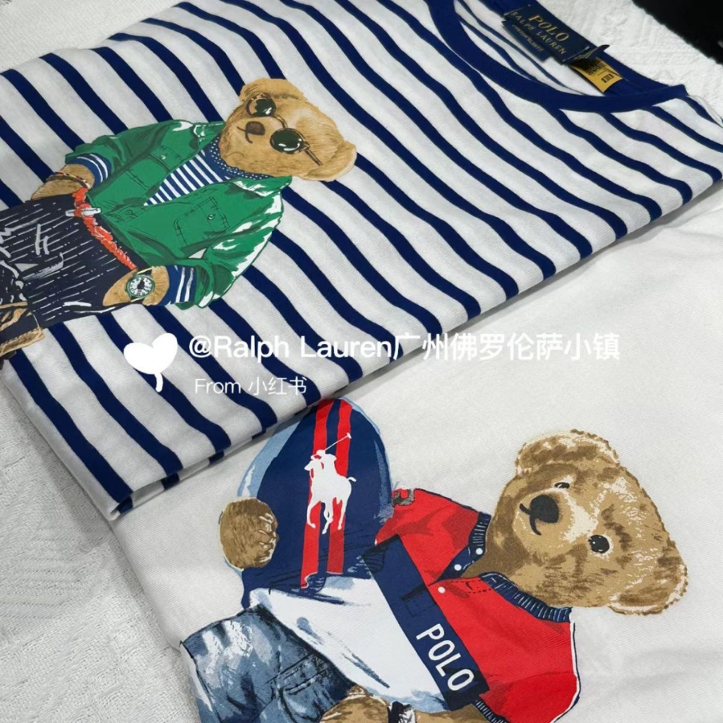 Áo Thun Cotton Tay Ngắn In Hình Gấu Lướt Sóng Ralph Lauren Cá Tính Cho Nam