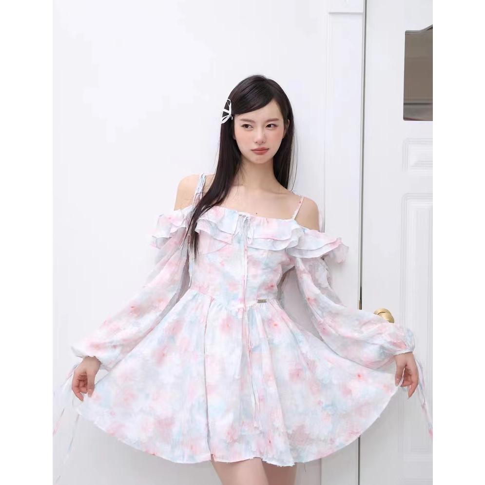 Đầm Hai Dây Ôm Eo Họa Tiết Hoa Phong Cách Pháp Thanh Lịch Kiểu Mới Cho Nữ