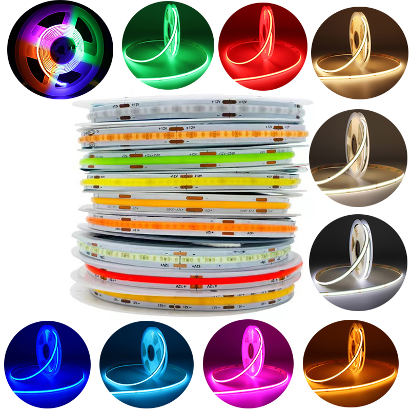 Dc Dây Đèn led cob dc12v 24v 2.5m 2m 1.5m 1m Linh Hoạt Trang Trí Xe Hơi Xe Tải 480LEDs / m