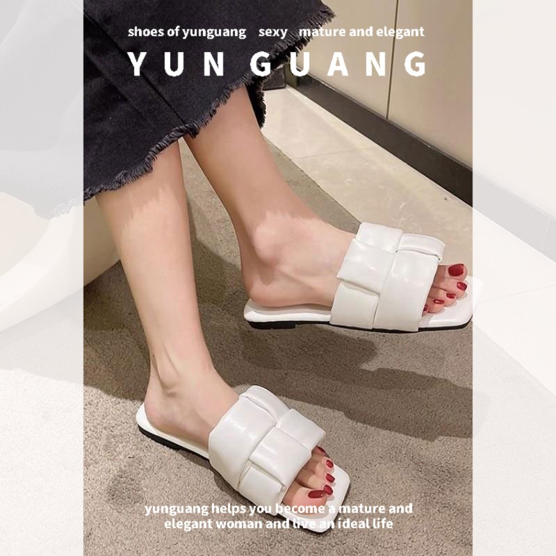 Yunguang Giày sandal Mũi Vuông Đế Bằng Phong Cách Hàn Quốc Cho Nữ