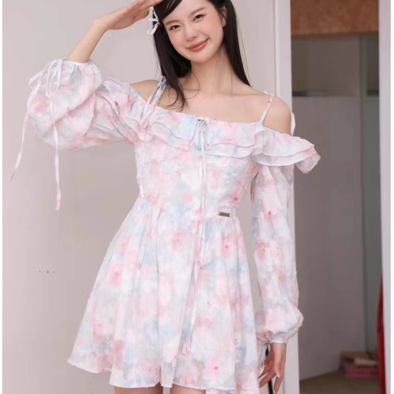 Đầm Hai Dây Ôm Eo Họa Tiết Hoa Phong Cách Pháp Thanh Lịch Kiểu Mới Cho Nữ