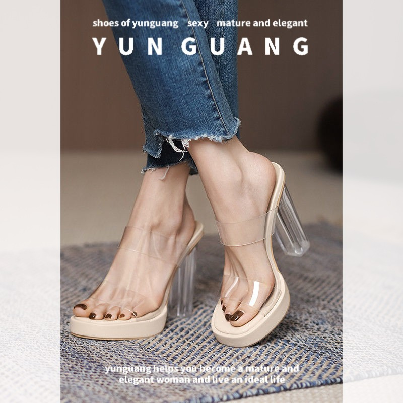Yunguang Xăng đan Cao Gót Đế Phẳng Siêu Cao Trong Suốt Chống Nước Phong Cách Hong Kong Cho Nữ
