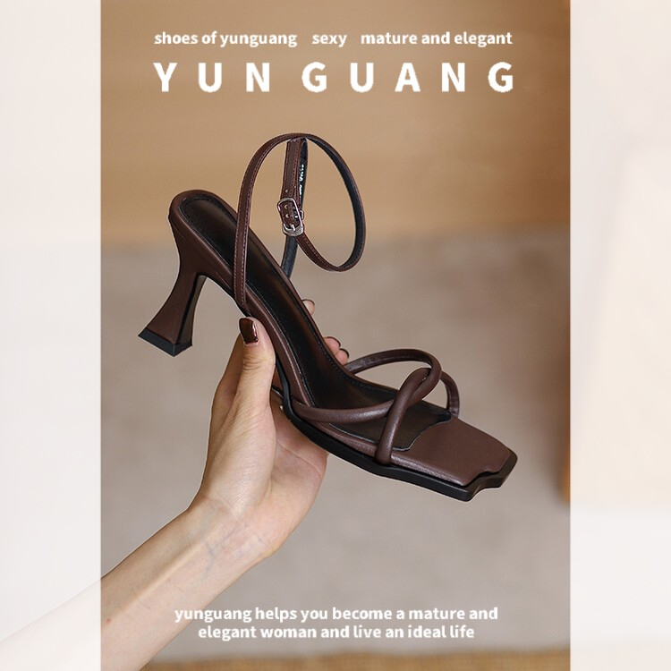 Giày cao gót YUNGUANG mũi vuông dây chéo phong cách La Mã cổ điển thời trang cho nữ