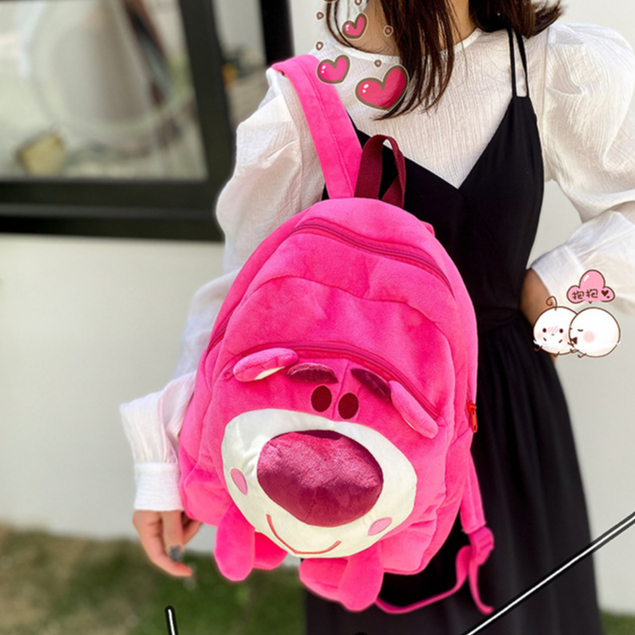 Ba Lô Hình Gấu / Dâu Tây Bằng Lông Nhung Dễ Thương Xinh Xắn Dành Cho Nữ