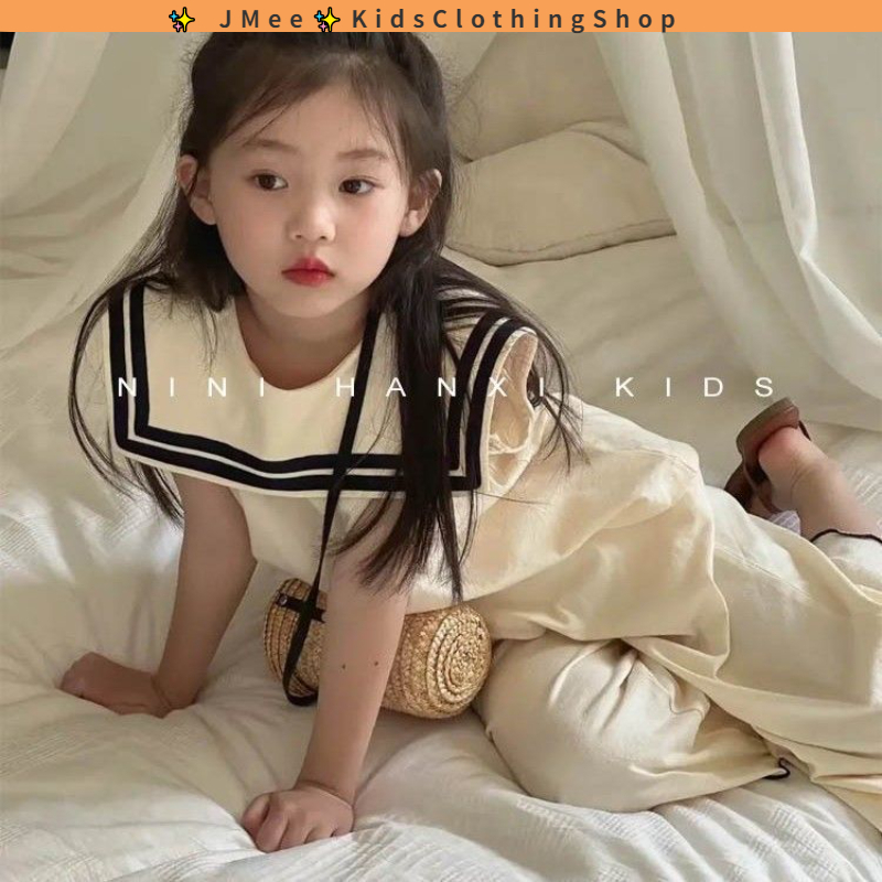 Set Áo Thun Ngắn Tay Và Quần Ống Rộng Phong Cách Hàn Quốc Cho Bé Gái 3-14 Tuổi