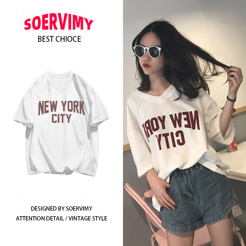 SOERVIMY  áo_phông Áo Thun Phong cách mỹ Đường phố rộng Nữ Tay Lỡ cổ điển Chữ cái Logo Beautiful Thanh lịch Chất lượng cao Cái mới A29J1LV 36Z230909