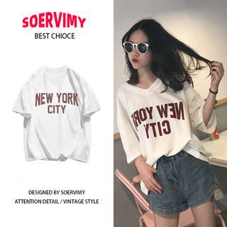 SOERVIMY  áo_phông Áo Thun Phong cách mỹ Đường phố rộng Nữ Tay Lỡ cổ điển Chữ cái Logo Beautiful Thanh lịch Chất lượng cao Cái mới A29J1LV 36Z230909