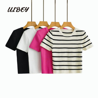 Uibey áo dệt kim tay ngắn cổ tròn dáng ôm thời trang 55218