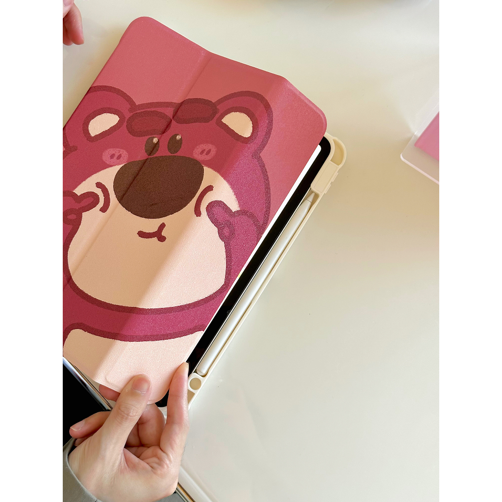 Bao Da Máy Tính Bảng Từ Tính Hình Gấu Dâu Tây Cho iPad 2019 10.2 air 4 10.9 9.7-inch Pro 11 18 8th