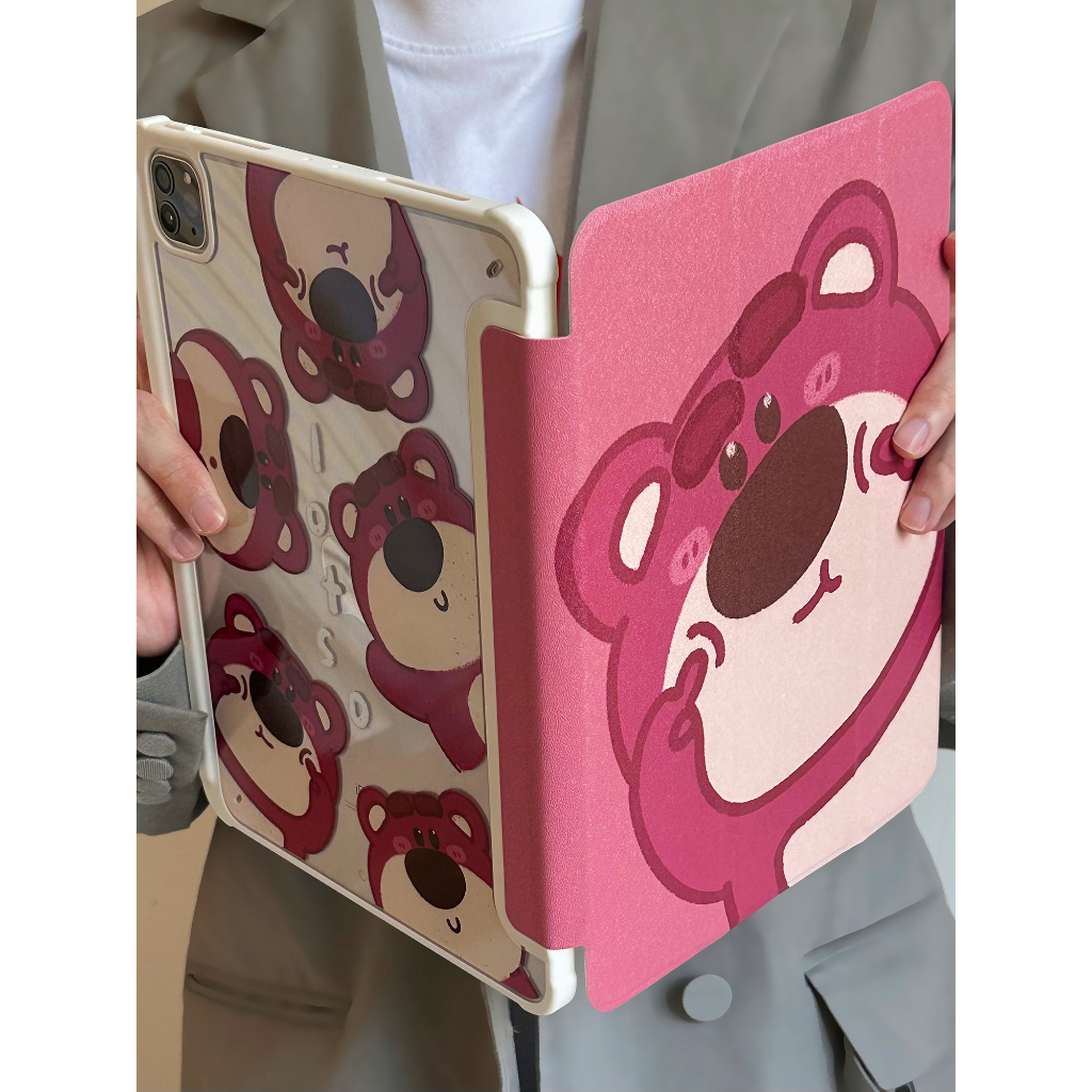 Bao Da Máy Tính Bảng Từ Tính Hình Gấu Dâu Tây Cho iPad 2019 10.2 air 4 10.9 9.7-inch Pro 11 18 8th