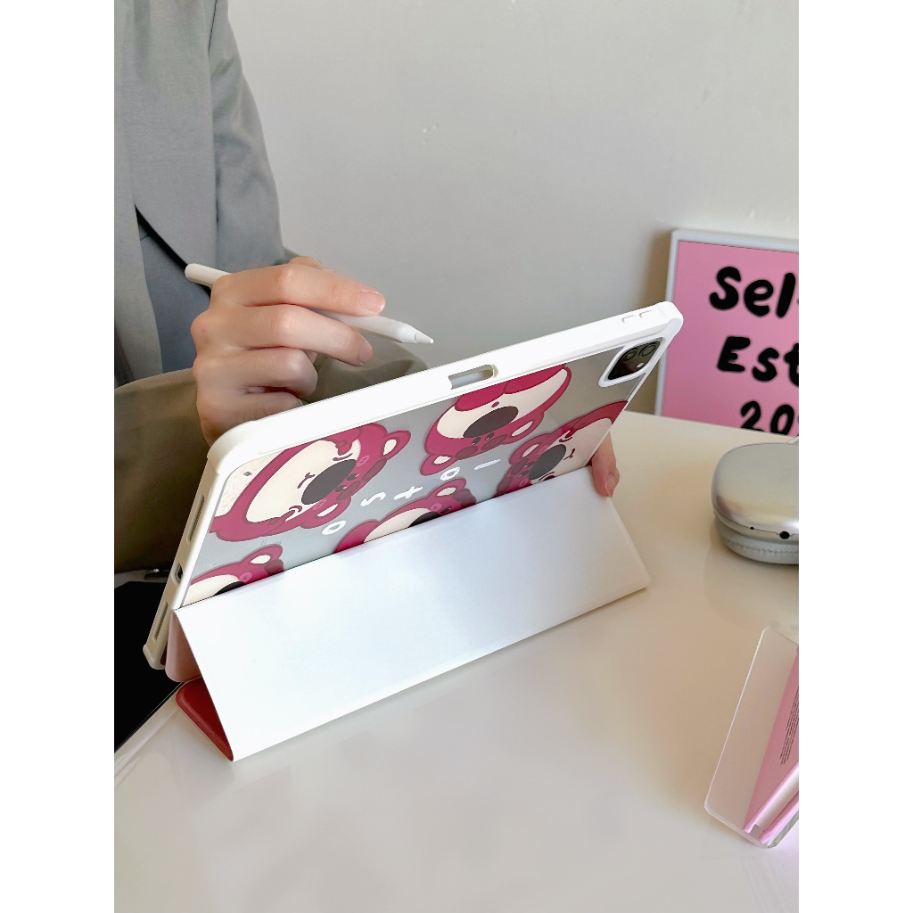 Bao Da Máy Tính Bảng Từ Tính Hình Gấu Dâu Tây Cho iPad 2019 10.2 air 4 10.9 9.7-inch Pro 11 18 8th
