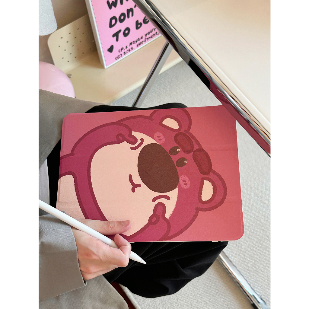 Bao Da Máy Tính Bảng Từ Tính Hình Gấu Dâu Tây Cho iPad 2019 10.2 air 4 10.9 9.7-inch Pro 11 18 8th