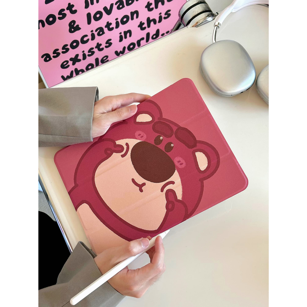 Bao Da Máy Tính Bảng Từ Tính Hình Gấu Dâu Tây Cho iPad 2019 10.2 air 4 10.9 9.7-inch Pro 11 18 8th
