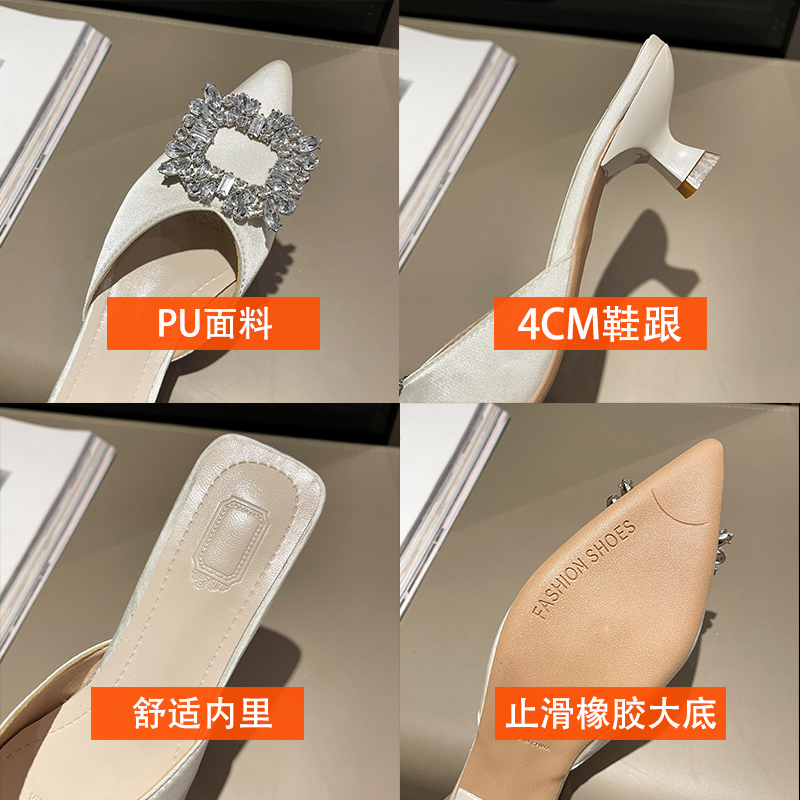 Giày Gót Thấp Đính Đá Phối Khóa Vuông Có Size Lớn 35-42 Dành Cho Nữ