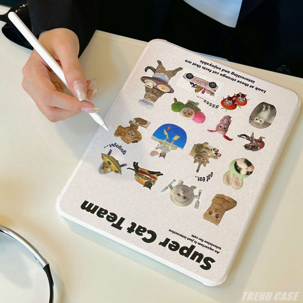 Bao Da Máy Tính Bảng Xoay 360 Độ In Hình Mèo Hoạt Hình Cho iPad 10.2 12.9 11inch 7th 8th 9th Air 1 2 4 5 10th 10.9 Mini 6 Giá Đỡ