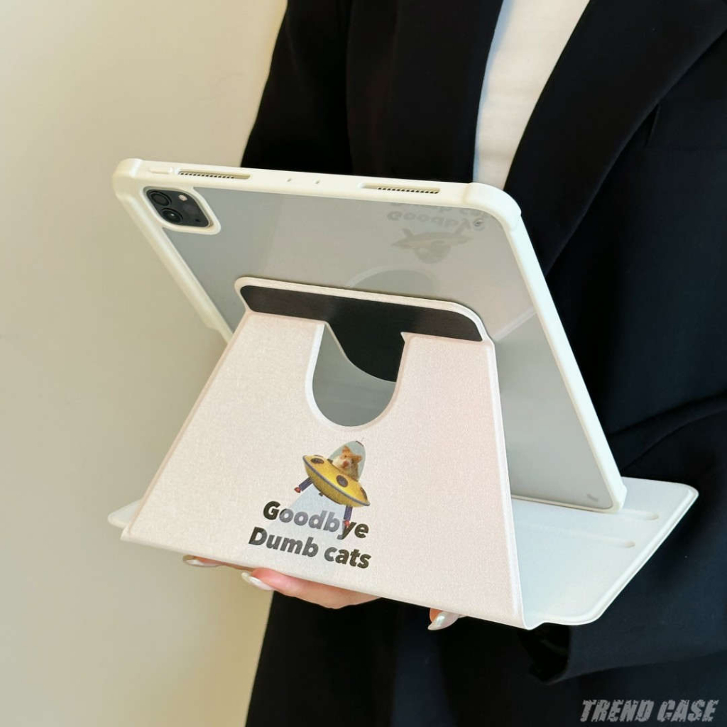 Bao Da Máy Tính Bảng Xoay 360 Độ In Hình Mèo Hoạt Hình Cho iPad 10.2 12.9 11inch 7th 8th 9th Air 1 2 4 5 10th 10.9 Mini 6 Giá Đỡ