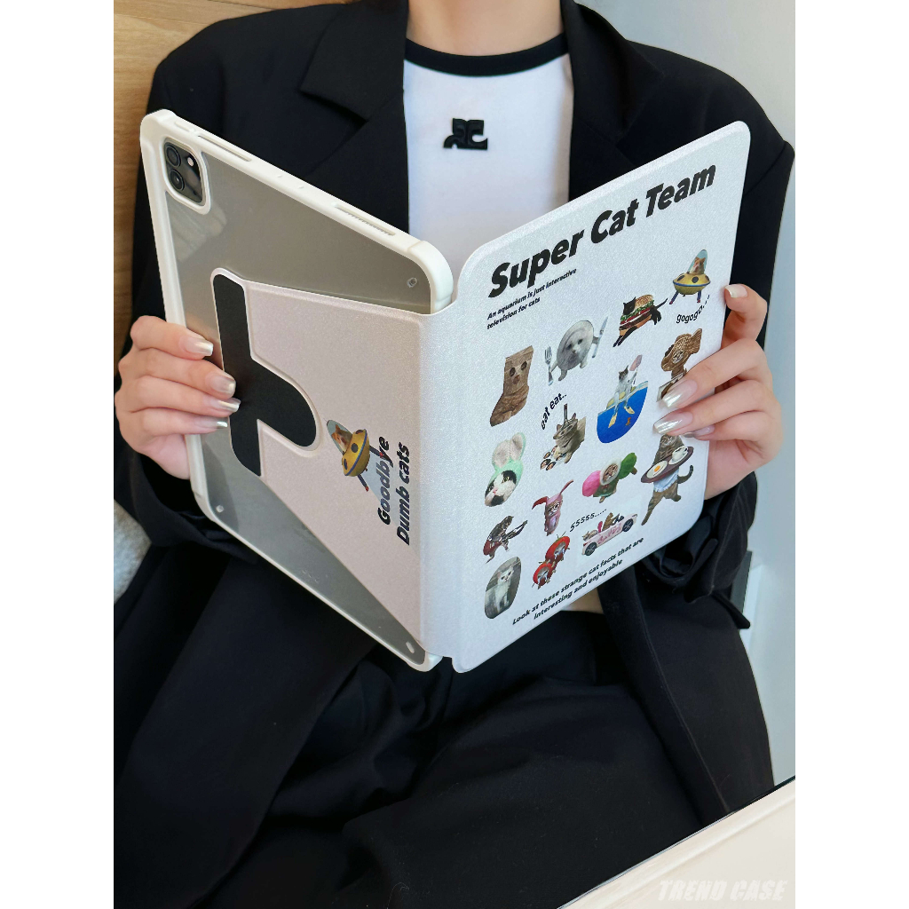 Bao Da Máy Tính Bảng Xoay 360 Độ In Hình Mèo Hoạt Hình Cho iPad 10.2 12.9 11inch 7th 8th 9th Air 1 2 4 5 10th 10.9 Mini 6 Giá Đỡ