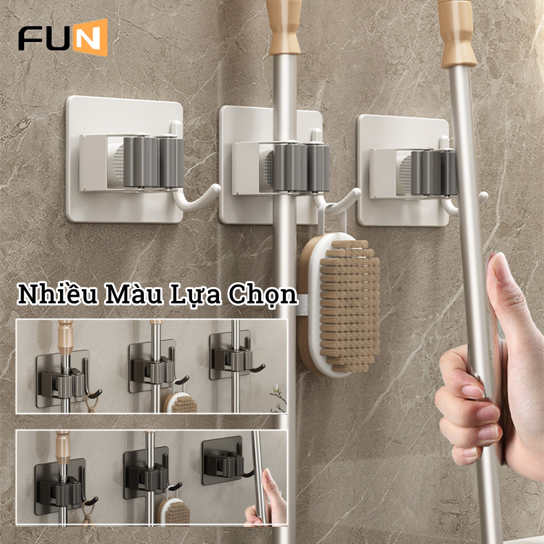 Giá giữ cây lau nhà dạng kẹp không cần khoan lỗ siêu bám dính dành cho nhà vệ sinh