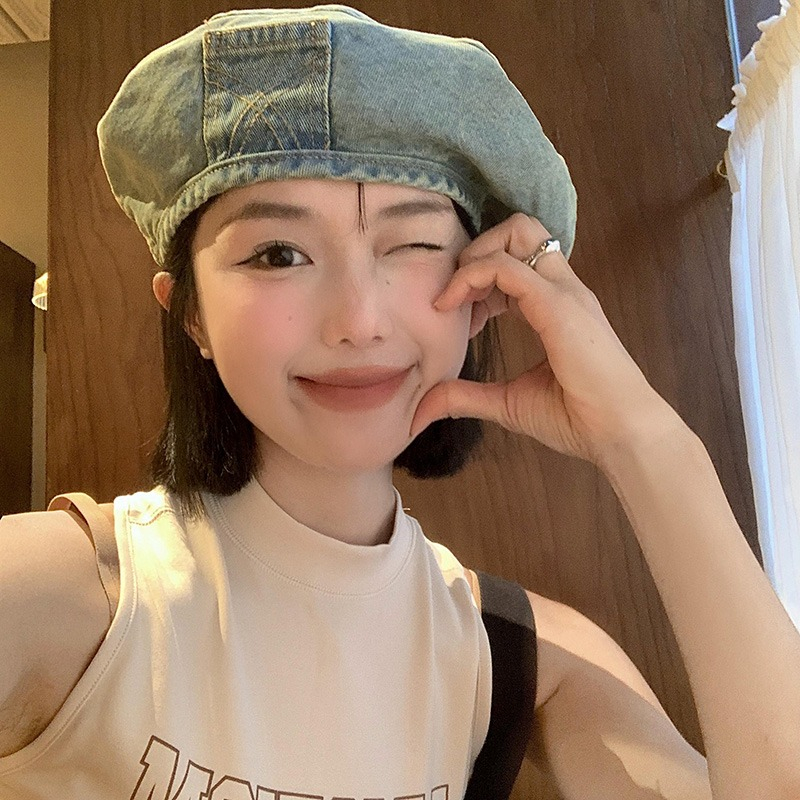 Mũ Beret Denim Phong Cách Họa Sĩ Nhật Bản Cổ Điển Thời Trang Mùa Hè Dành Cho Nữ