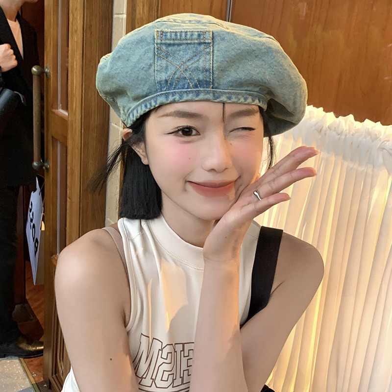 Mũ Beret Denim Phong Cách Họa Sĩ Nhật Bản Cổ Điển Thời Trang Mùa Hè Dành Cho Nữ