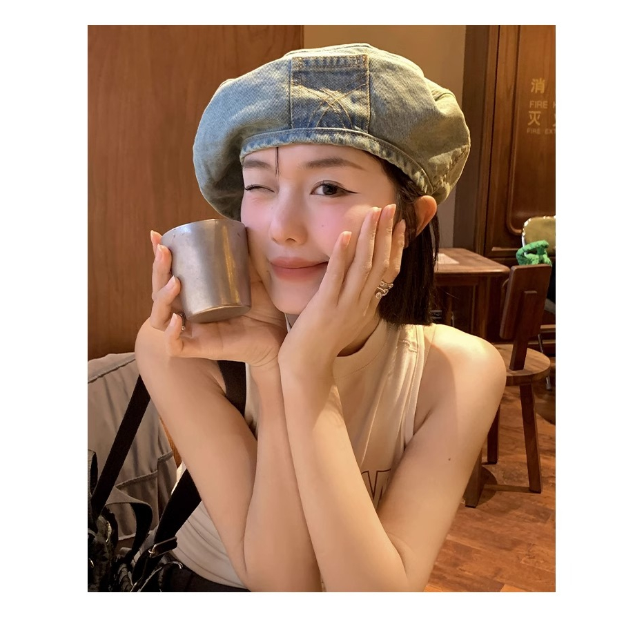 Mũ Beret Denim Phong Cách Họa Sĩ Nhật Bản Cổ Điển Thời Trang Mùa Hè Dành Cho Nữ