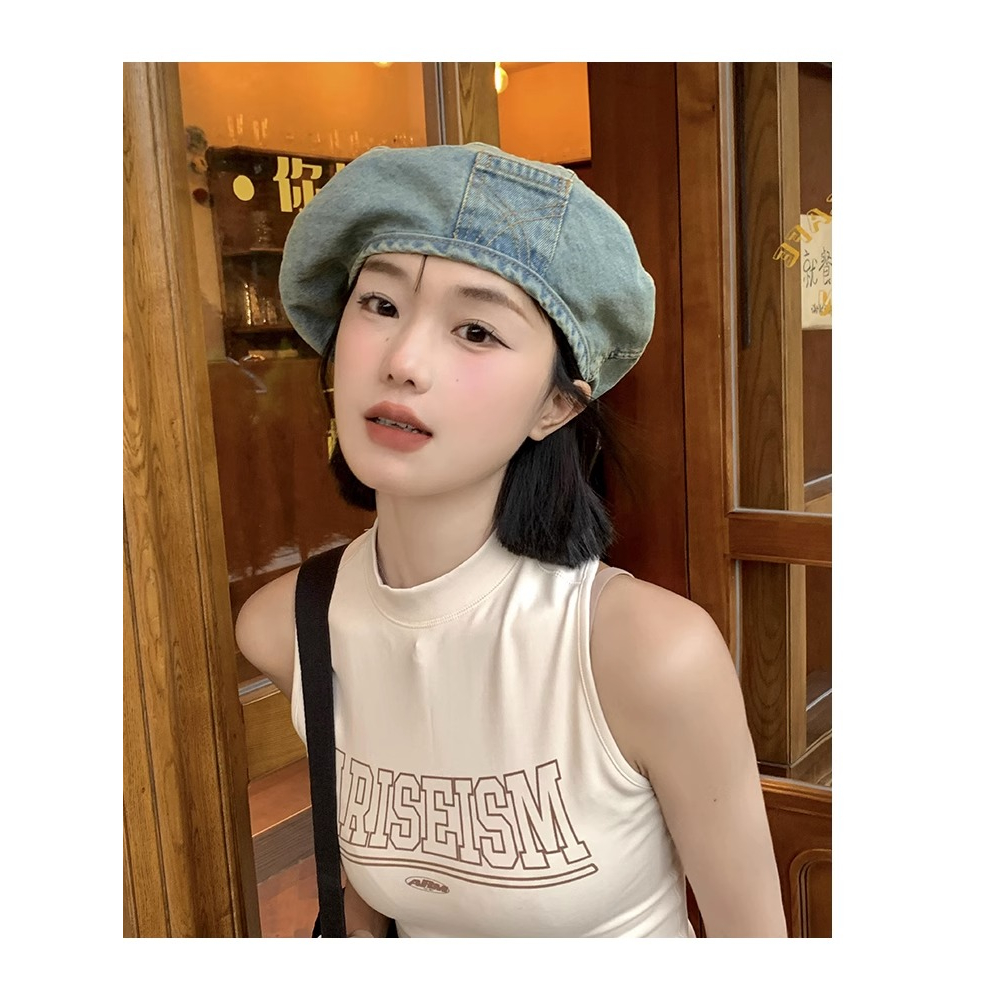 Mũ Beret Denim Phong Cách Họa Sĩ Nhật Bản Cổ Điển Thời Trang Mùa Hè Dành Cho Nữ
