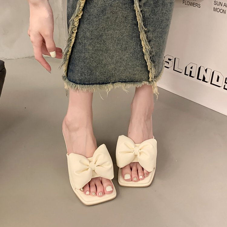 Giày Cao Gót Mũi Vuông Đính Nơ Xinh Xắn Thời Trang Cho Nữ