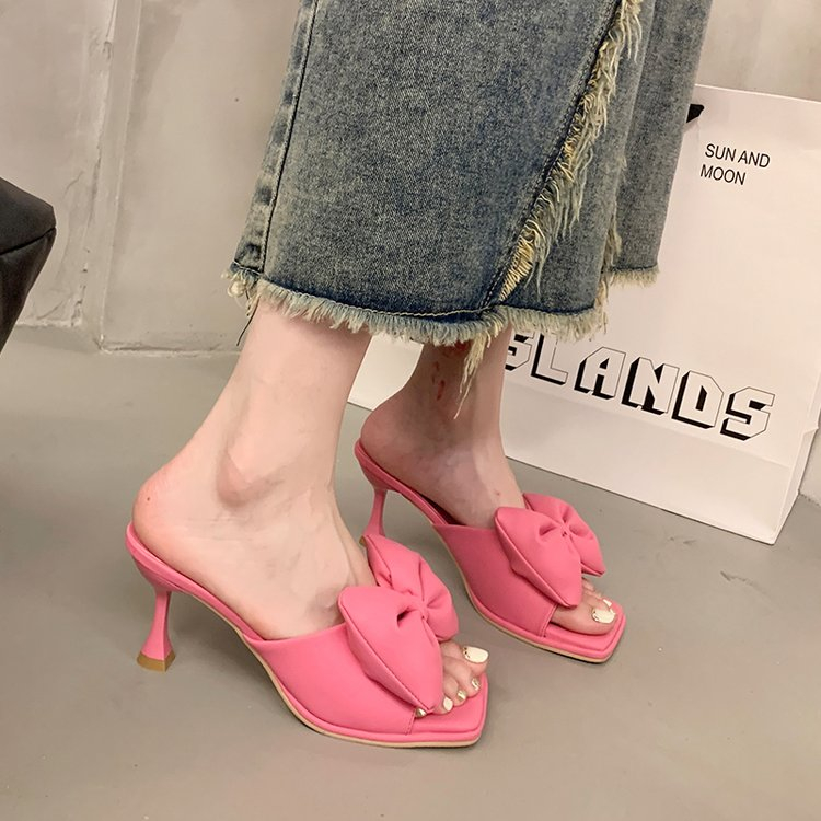 Giày Cao Gót Mũi Vuông Đính Nơ Xinh Xắn Thời Trang Cho Nữ