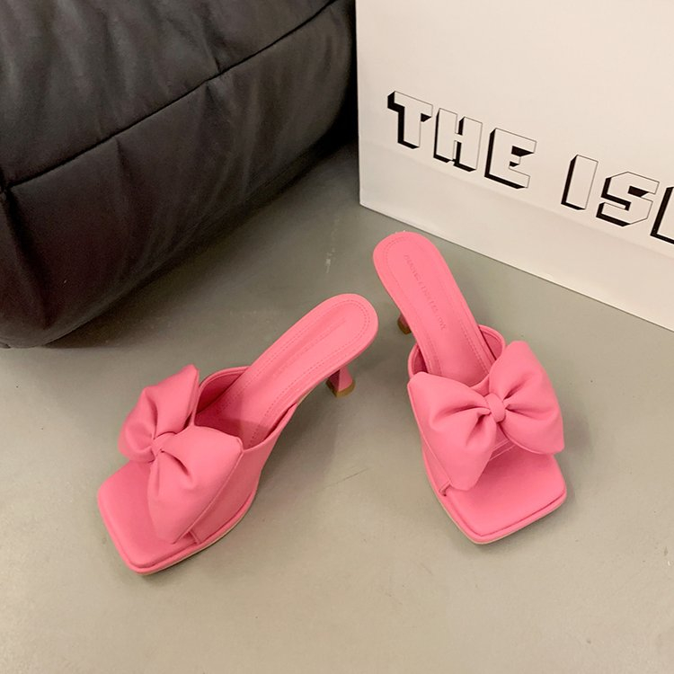 Giày Cao Gót Mũi Vuông Đính Nơ Xinh Xắn Thời Trang Cho Nữ