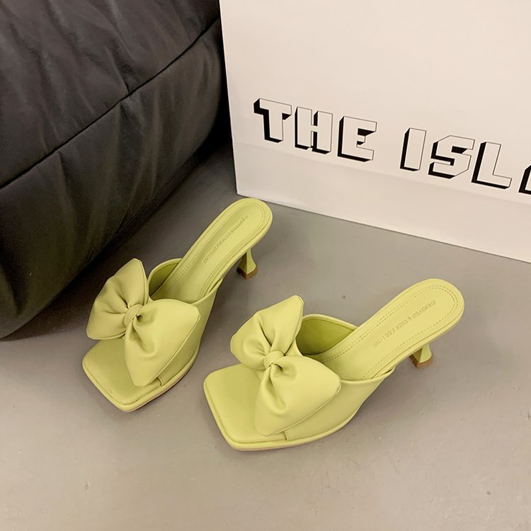 Giày Cao Gót Mũi Vuông Đính Nơ Xinh Xắn Thời Trang Cho Nữ